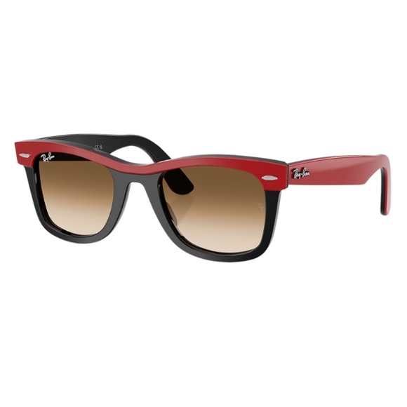Rayban RB2240 Wayfarer Sunglasses. Red On Black Frame, Clear Gradient Brown Lens - Picture 2 of 3